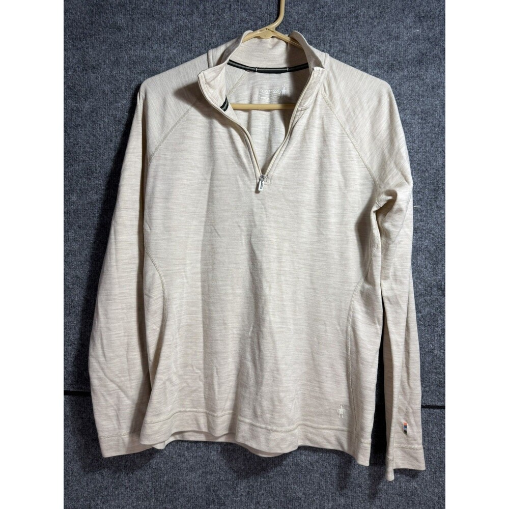 Smartwool Merino Wool Quarter Zip Womens Large Base Layer Pullover Cream